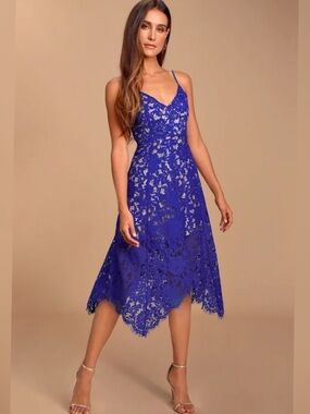 Lulus Royal Blue Lace Midi Dress